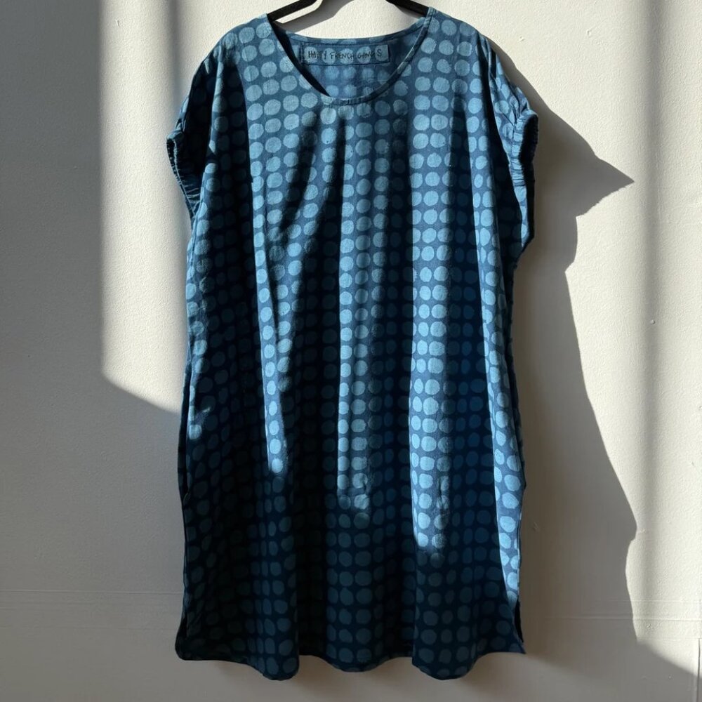 Happy French Gang XL Marthe Dress - Indigo Big Dots